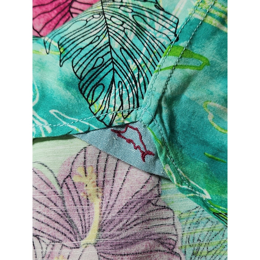 Tommy Bahama Veracruz Cay Hawaiian Shirt Hibiscus Floral Lime/Wine Resortwear M - Picture 6 of 12